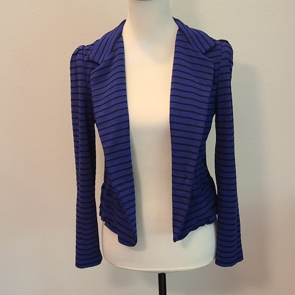 Cartonnier for Anthro, knit striped black & blue tailored, fitted blazer - Picture 7 of 16